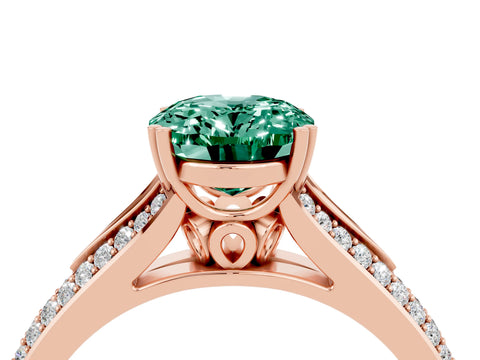 Rose gold Oval Cut Green Sapphire Split Shank Engagement Ring with Pavé Band_4