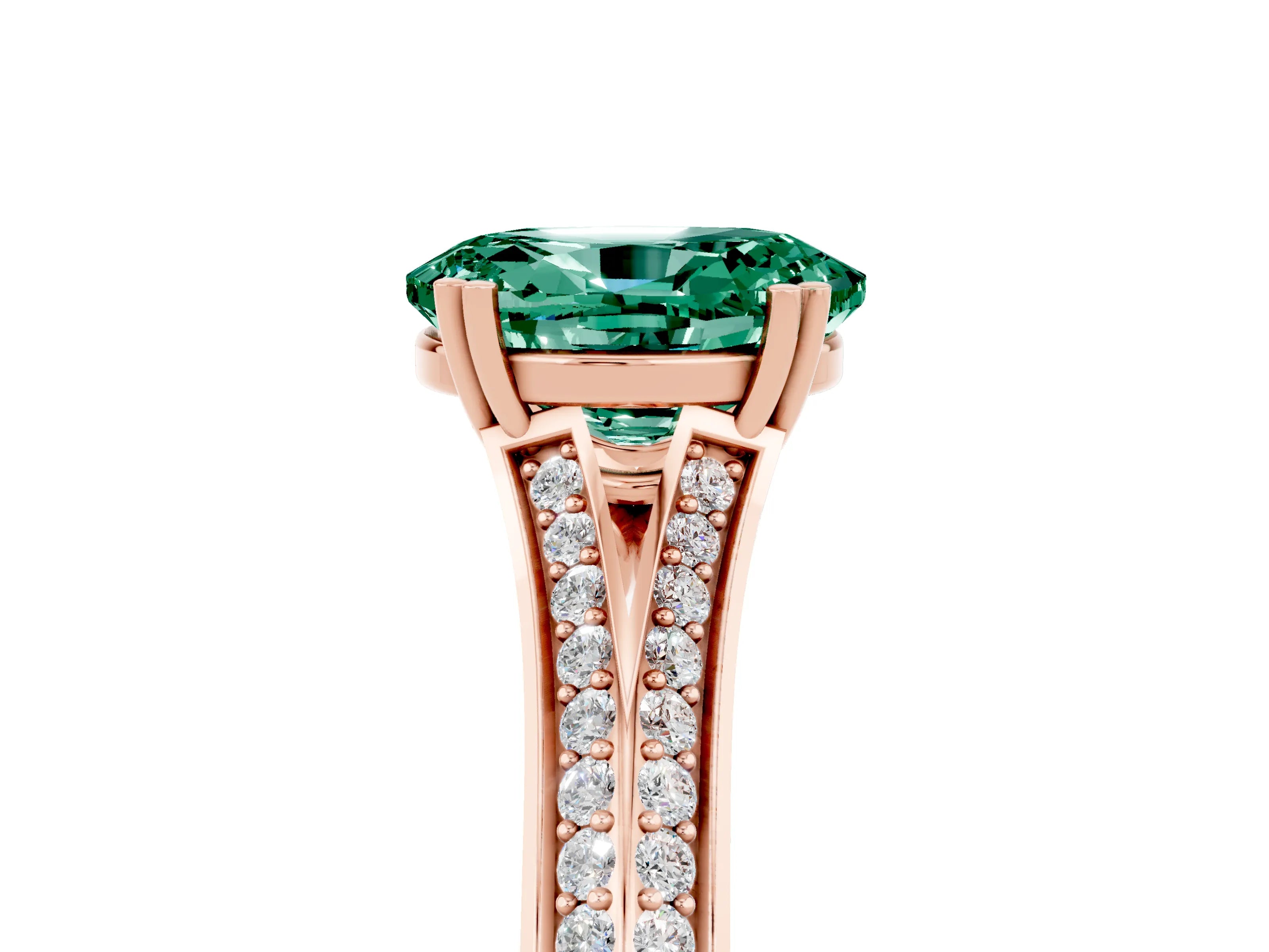 Rose gold Oval Cut Green Sapphire Split Shank Engagement Ring with Pavé Band_5