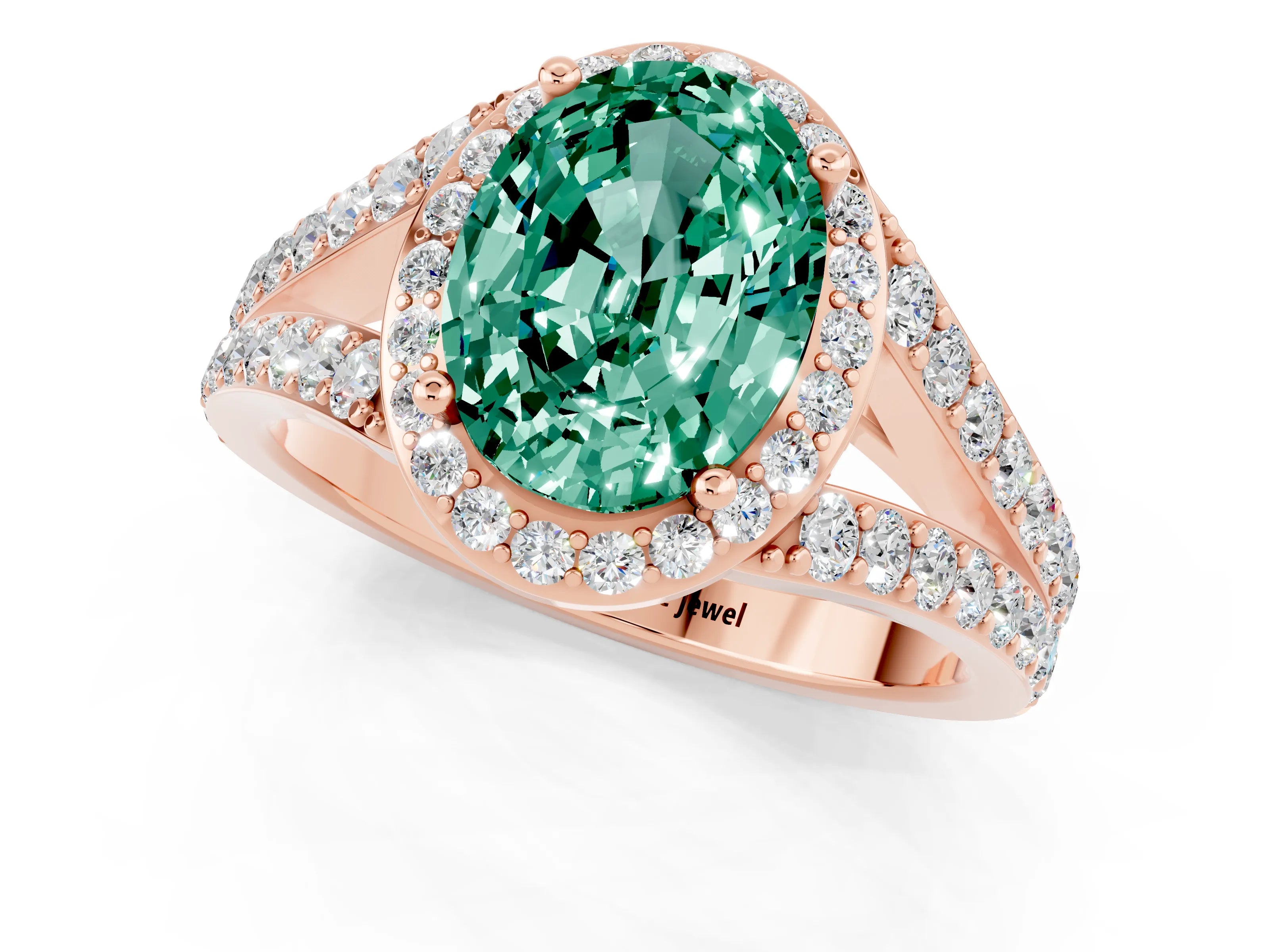 Rose gold Oval Cut Green Sapphire Split Shank Halo Ring with Four-Prong Setting_13