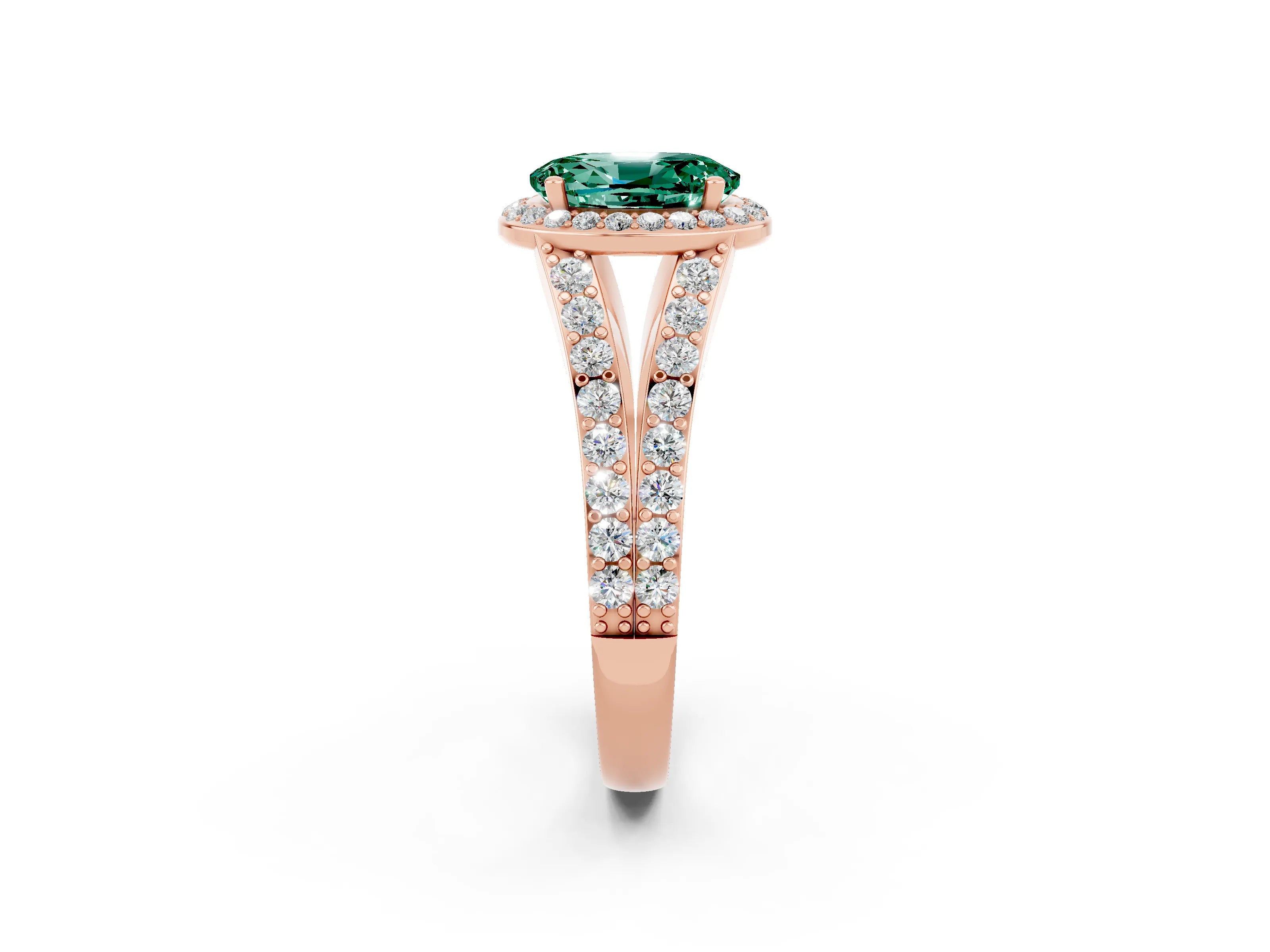 Rose gold Oval Cut Green Sapphire Split Shank Halo Ring with Four-Prong Setting_14