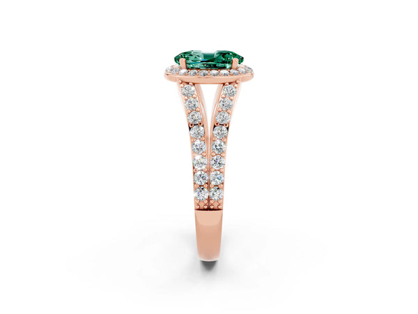 Rose gold Oval Cut Green Sapphire Split Shank Halo Ring with Four-Prong Setting