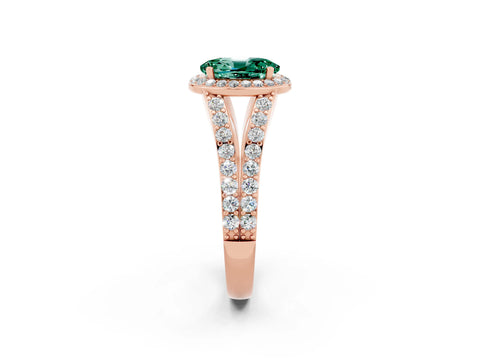 Rose gold Oval Cut Green Sapphire Split Shank Halo Ring with Four-Prong Setting_14