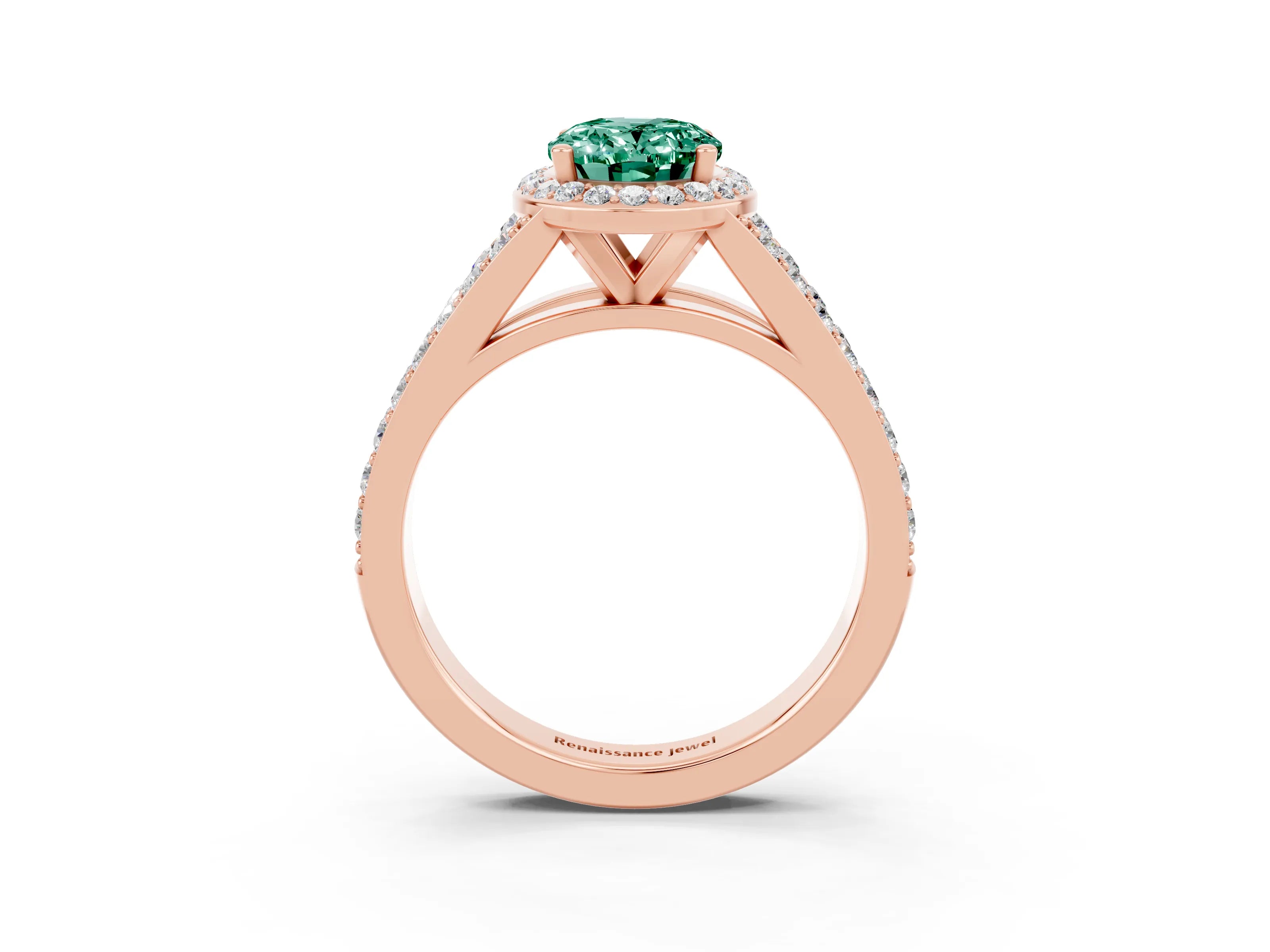 Rose gold Oval Cut Green Sapphire Split Shank Halo Ring with Four-Prong Setting_15