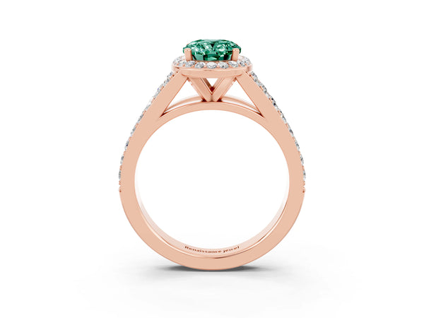 Rose gold Oval Cut Green Sapphire Split Shank Halo Ring with Four-Prong Setting