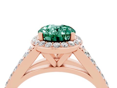 Rose gold Oval Cut Green Sapphire Split Shank Halo Ring with Four-Prong Setting_16