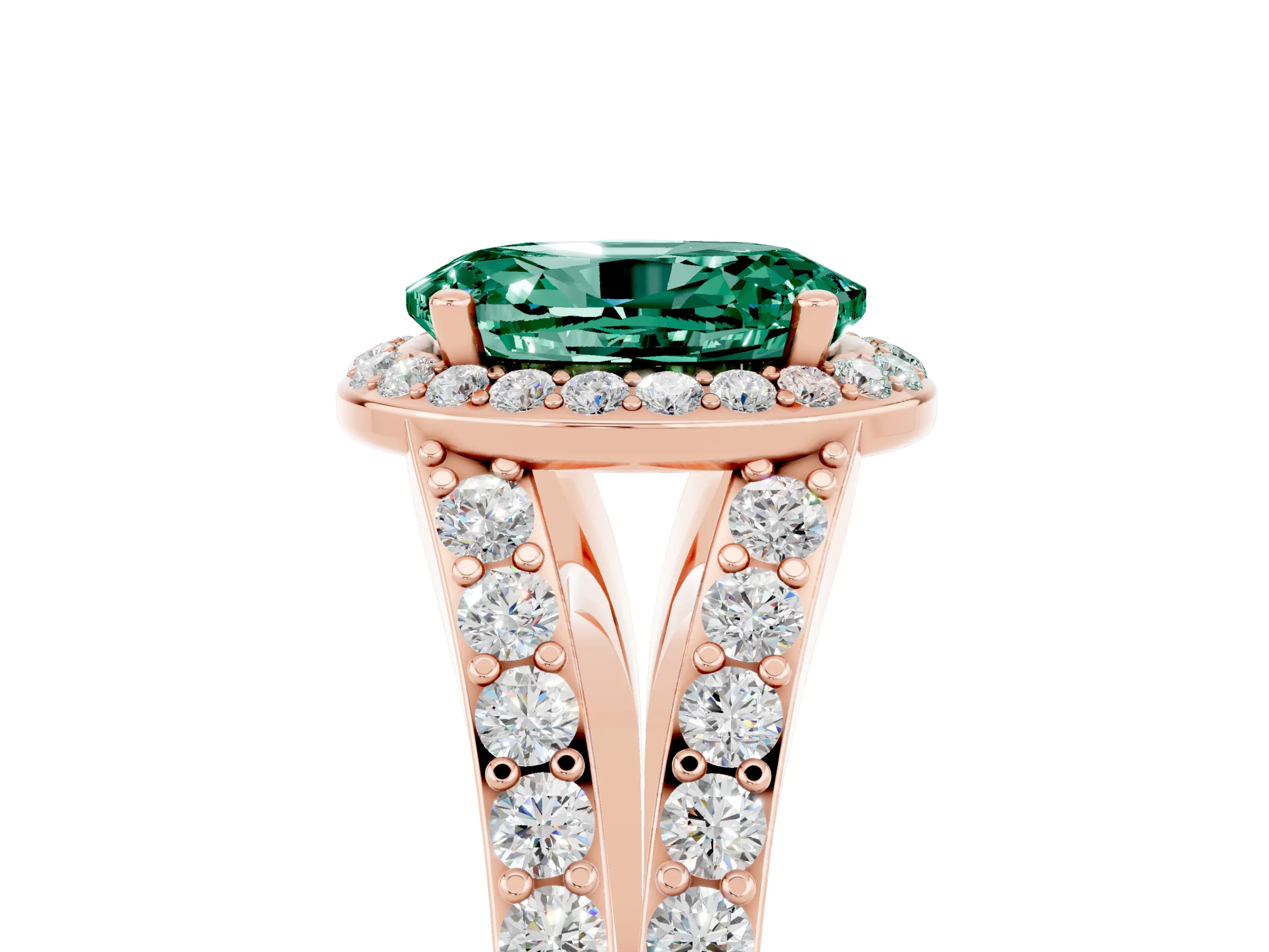 Rose gold Oval Cut Green Sapphire Split Shank Halo Ring with Four-Prong Setting_17