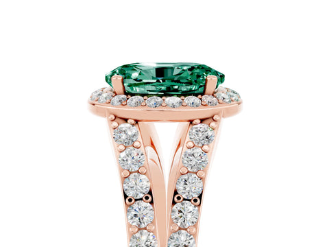 Rose gold Oval Cut Green Sapphire Split Shank Halo Ring with Four-Prong Setting_17