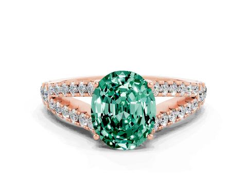 Rose gold Oval Cut Green Sapphire Split Shank Pavé Engagement Ring with Four-Prong Setting_12