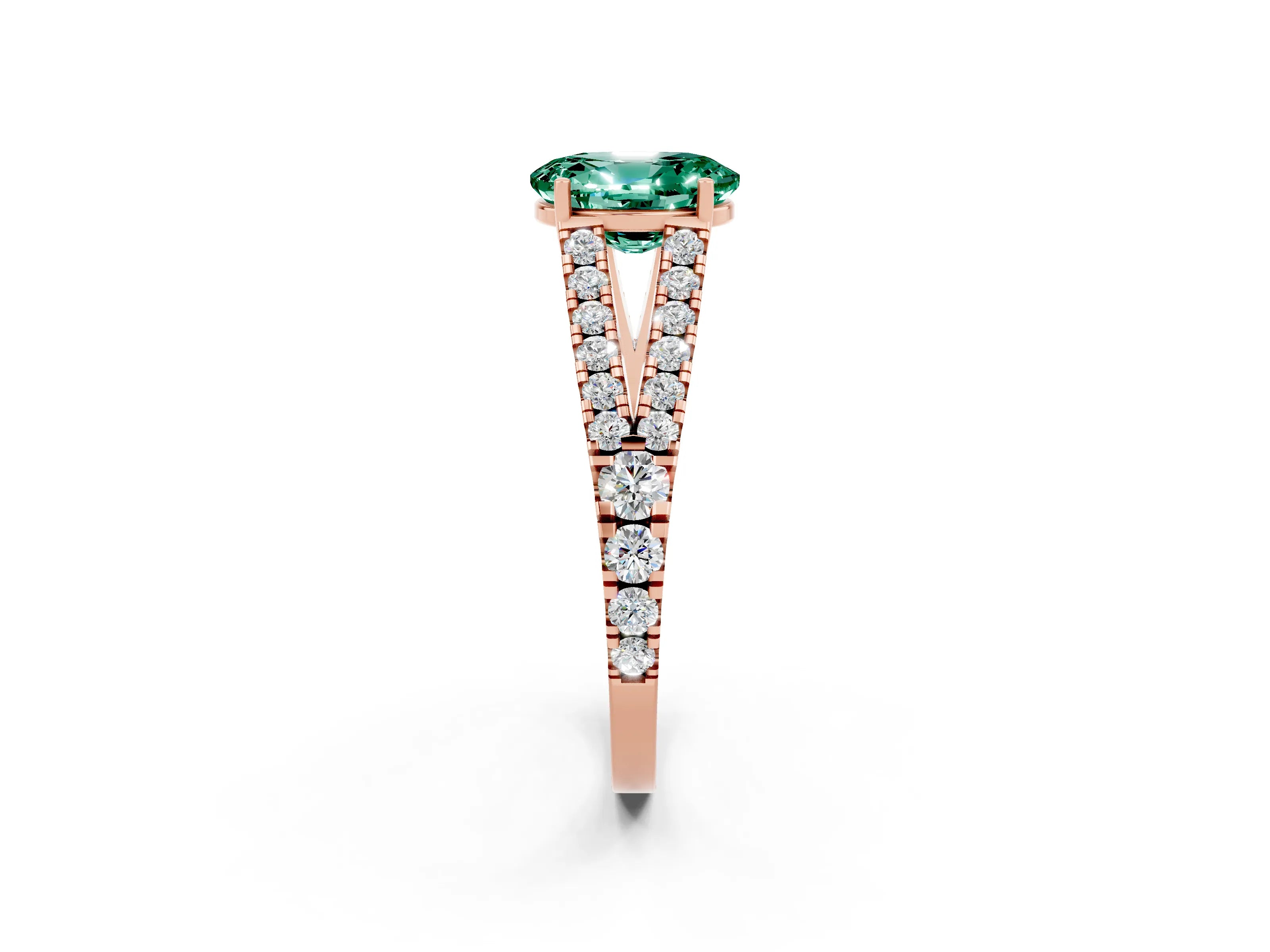Rose gold Oval Cut Green Sapphire Split Shank Pavé Engagement Ring with Four-Prong Setting_14