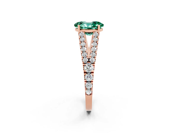Rose gold Oval Cut Green Sapphire Split Shank Pavé Engagement Ring with Four-Prong Setting