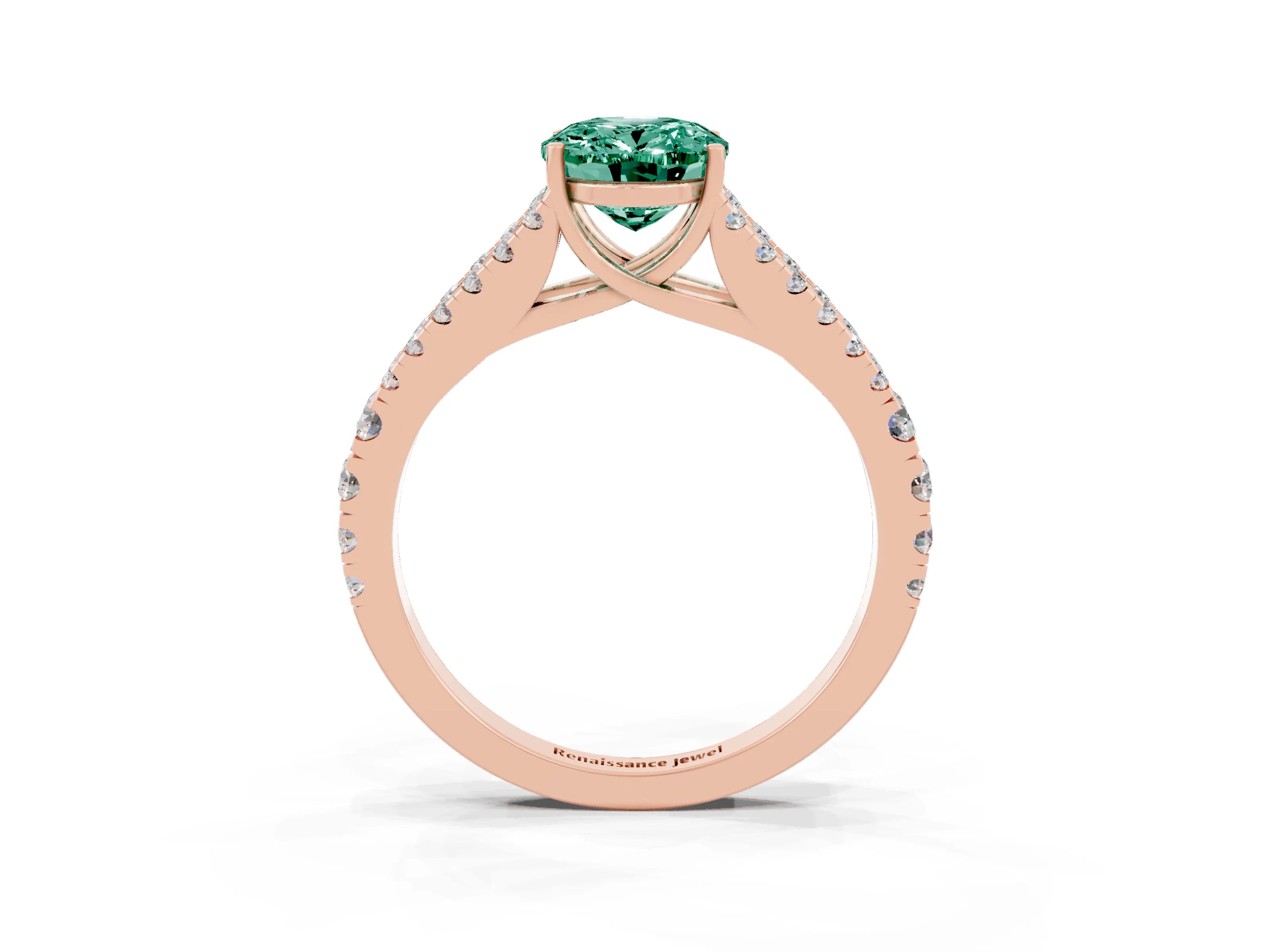 Rose gold Oval Cut Green Sapphire Split Shank Pavé Engagement Ring with Four-Prong Setting_15