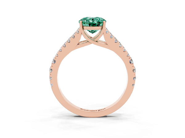 Rose gold Oval Cut Green Sapphire Split Shank Pavé Engagement Ring with Four-Prong Setting