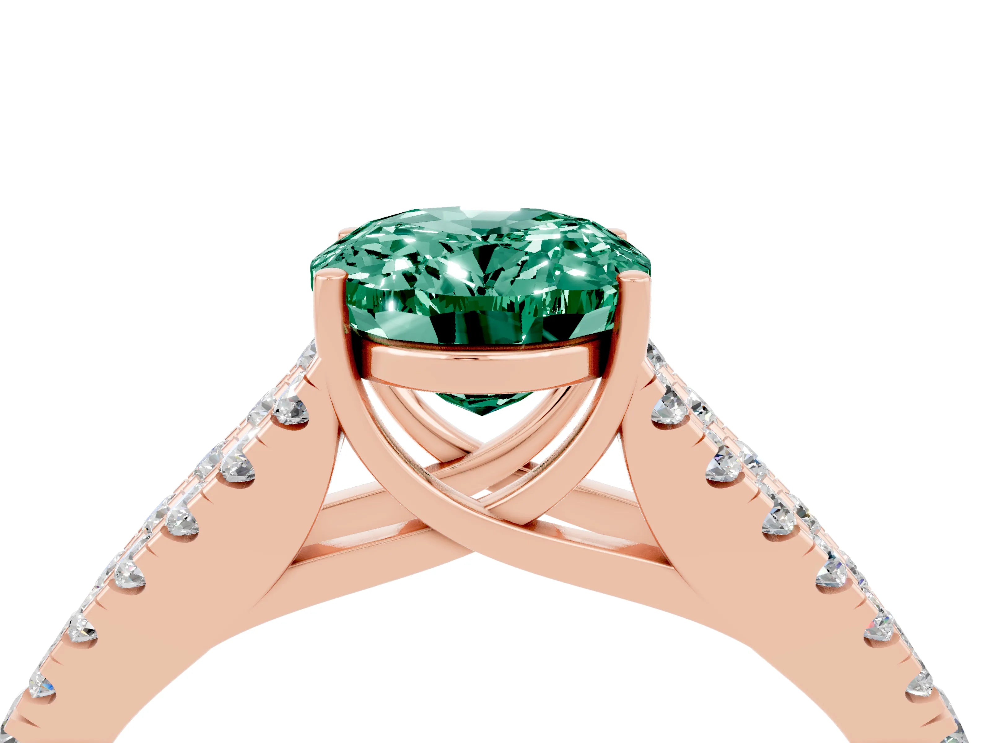 Rose gold Oval Cut Green Sapphire Split Shank Pavé Engagement Ring with Four-Prong Setting_16