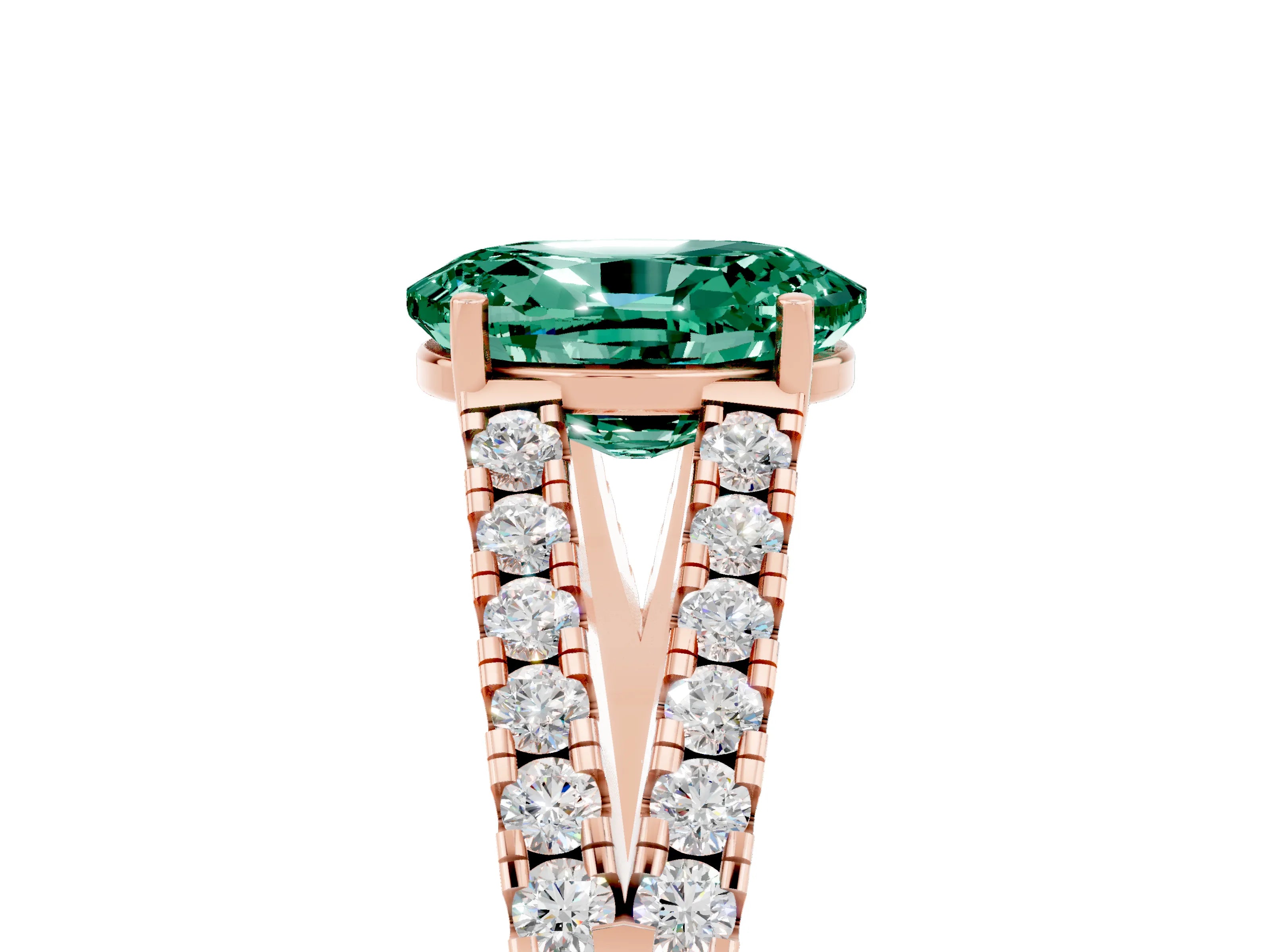 Rose gold Oval Cut Green Sapphire Split Shank Pavé Engagement Ring with Four-Prong Setting_17