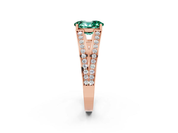 Rose gold Oval Cut Green Sapphire Split Shank Ring with Pavé Band and Four-Prong Setting