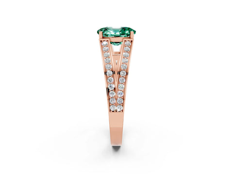 Rose gold Oval Cut Green Sapphire Split Shank Ring with Pavé Band and Four-Prong Setting_2