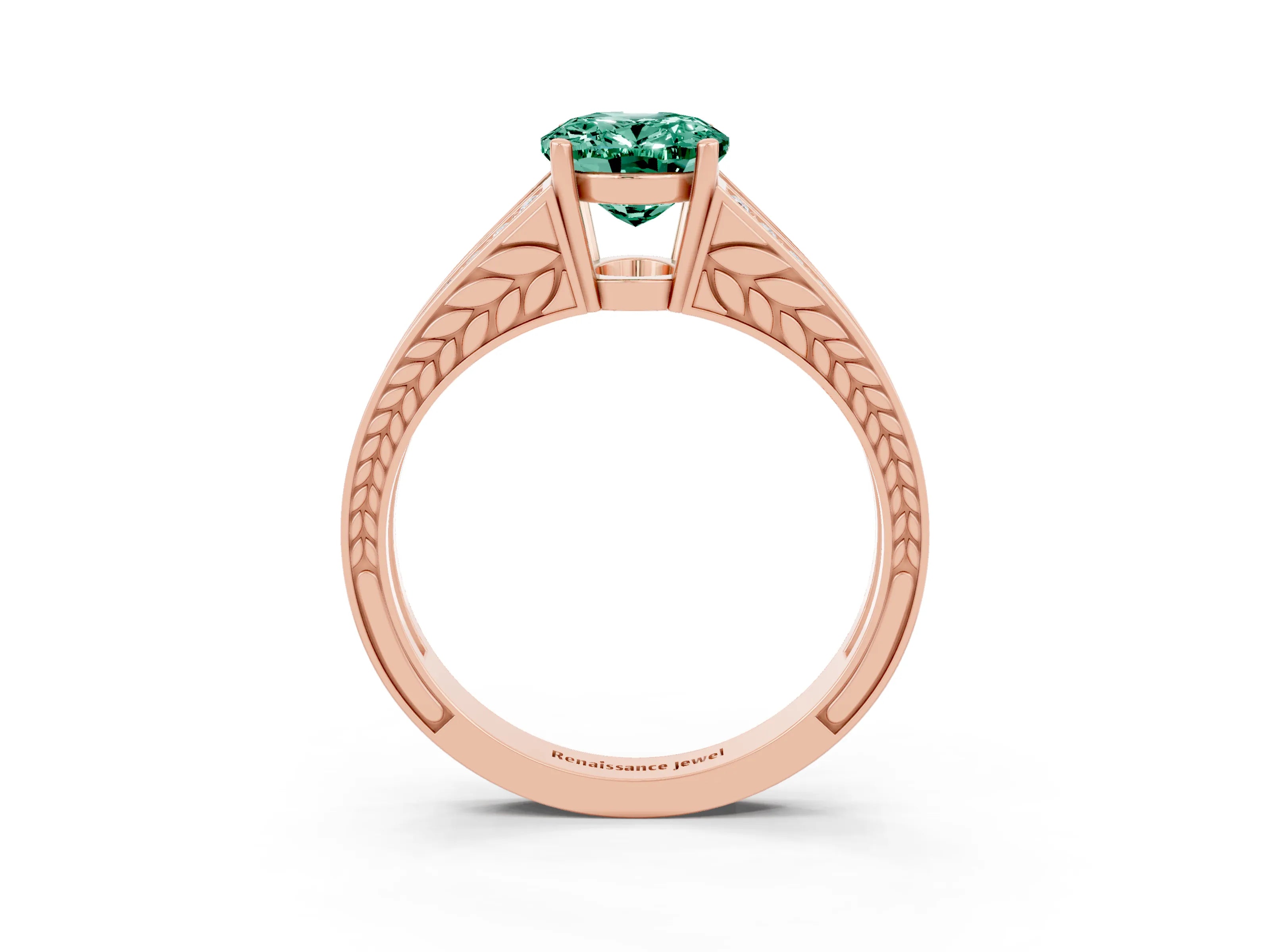 Rose gold Oval Cut Green Sapphire Split Shank Ring with Pavé Band and Four-Prong Setting_3