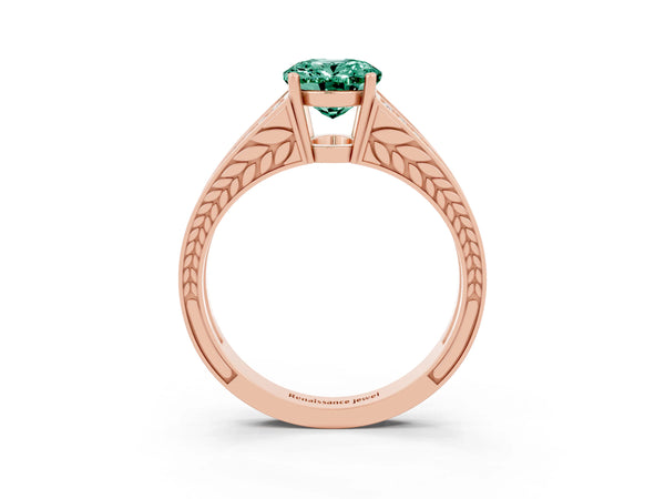 Rose gold Oval Cut Green Sapphire Split Shank Ring with Pavé Band and Four-Prong Setting