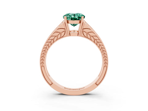 Rose gold Oval Cut Green Sapphire Split Shank Ring with Pavé Band and Four-Prong Setting_3