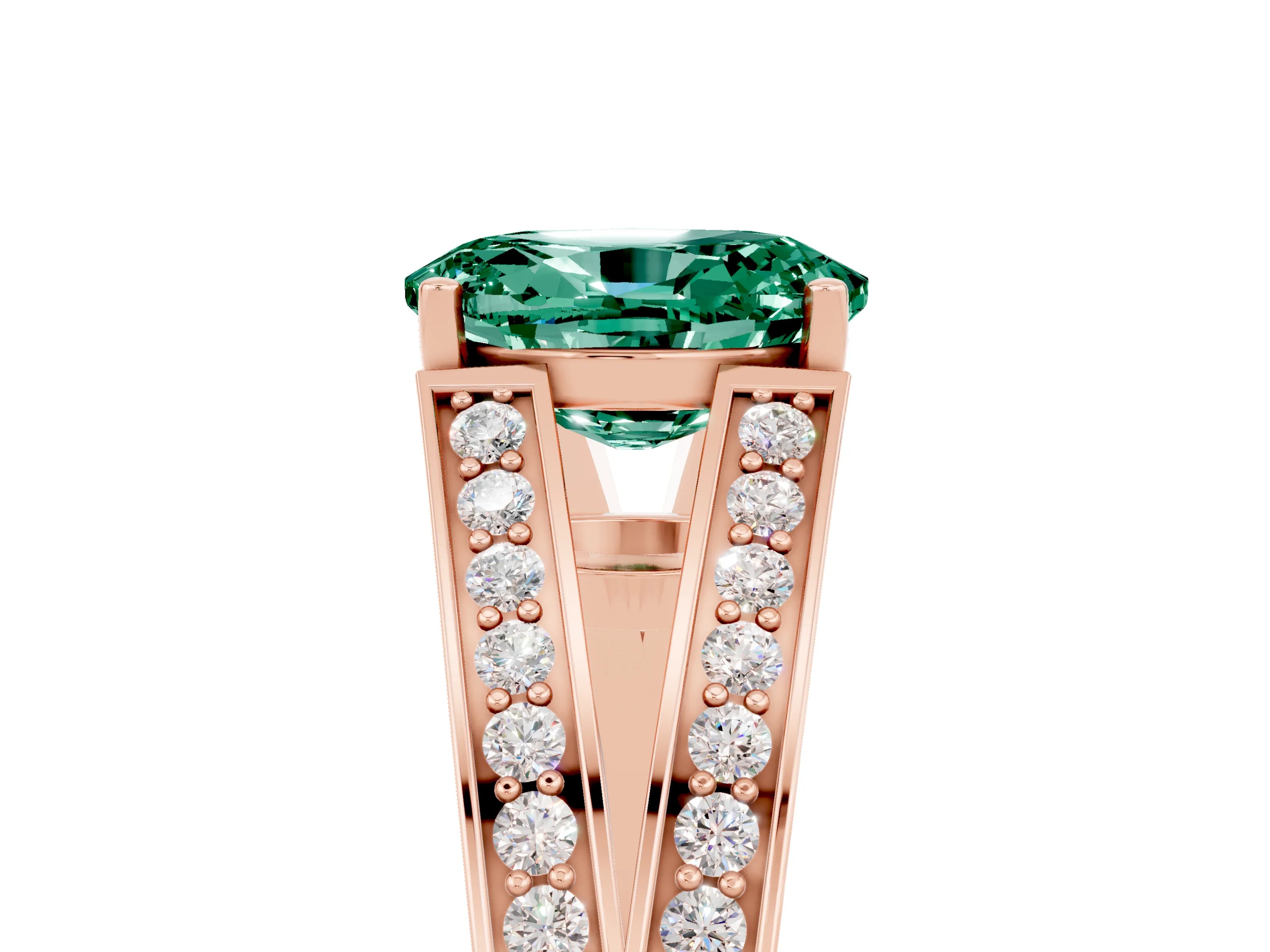 Rose gold Oval Cut Green Sapphire Split Shank Ring with Pavé Band and Four-Prong Setting_5