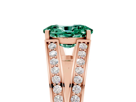 Rose gold Oval Cut Green Sapphire Split Shank Ring with Pavé Band and Four-Prong Setting_5