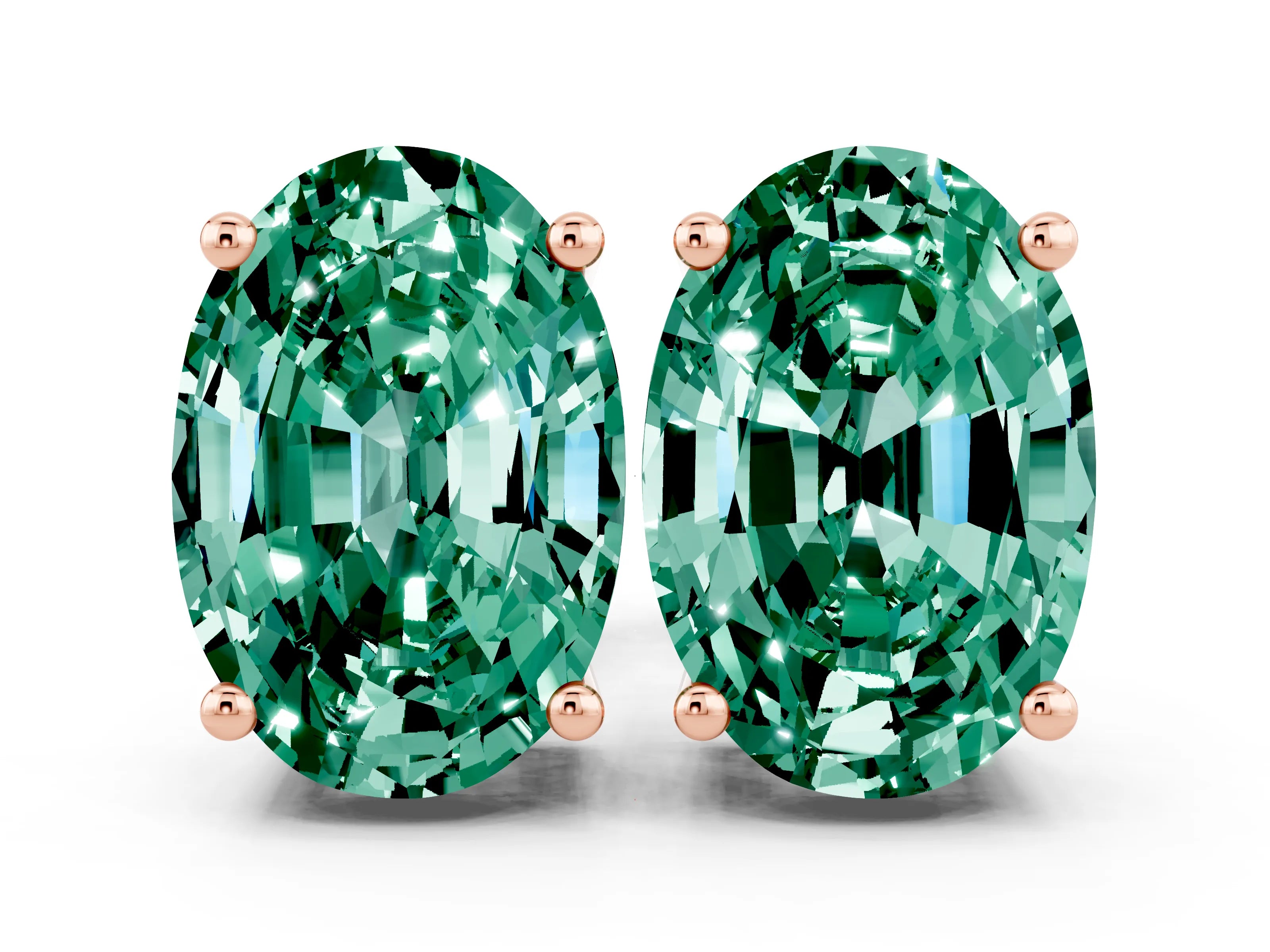 Rose gold Oval Cut Green Sapphire Stud Earrings_30
