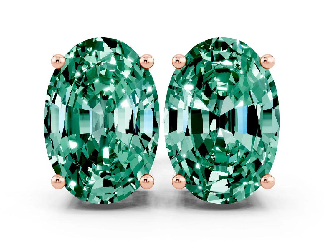 Rose gold Oval Cut Green Sapphire Stud Earrings_30