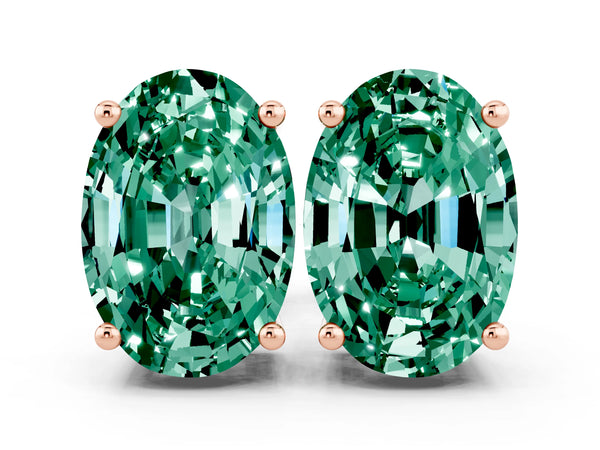 Rose gold Oval Cut Green Sapphire Stud Earrings