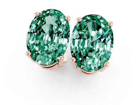 Rose gold Oval Cut Green Sapphire Stud Earrings_31