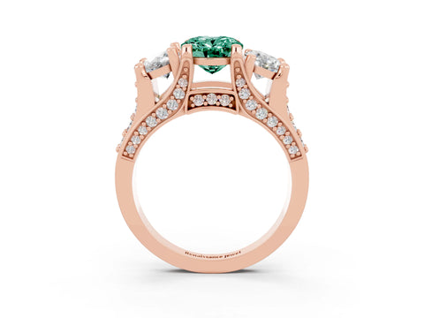 Rose gold Oval Cut Green Sapphire Three-Stone Ring with Channel Set Band and Four-Prong Setting_3