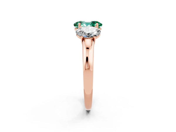 Rose gold Oval Cut Green Sapphire Three-Stone Ring with Four-Prong Setting and Classic Band