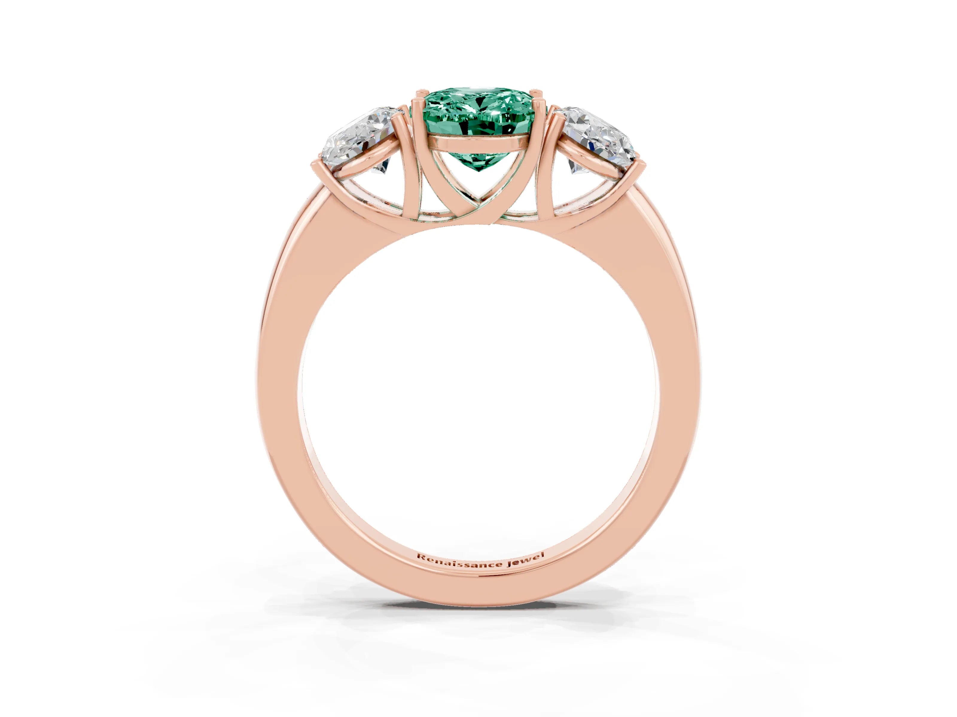 Rose gold Oval Cut Green Sapphire Three-Stone Ring with Four-Prong Setting and Classic Band_3