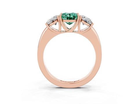 Rose gold Oval Cut Green Sapphire Three-Stone Ring with Four-Prong Setting and Classic Band_3
