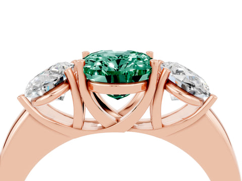 Rose gold Oval Cut Green Sapphire Three-Stone Ring with Four-Prong Setting and Classic Band_4
