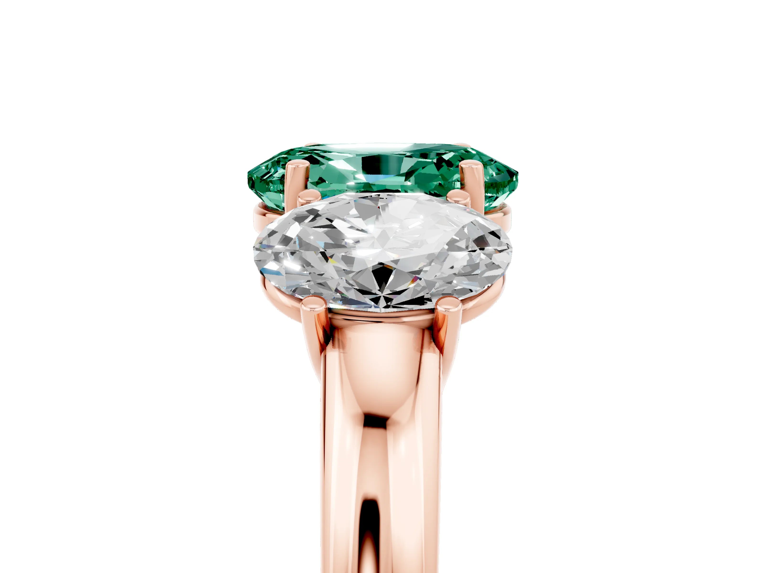 Rose gold Oval Cut Green Sapphire Three-Stone Ring with Four-Prong Setting and Classic Band_5