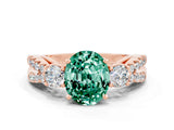 Rose gold Oval Cut Green Sapphire Three-Stone Ring with Pavé Split Shank and Four-Prong Setting_12