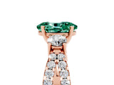 Rose gold Oval Cut Green Sapphire Three-Stone Ring with Pavé Split Shank and Four-Prong Setting_17