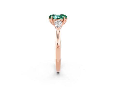 Rose gold Oval Cut Green Sapphire Three-Stone Ring with Pear Side Stones and Four-Prong Setting_14