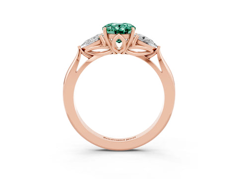Rose gold Oval Cut Green Sapphire Three-Stone Ring with Pear Side Stones and Four-Prong Setting_15