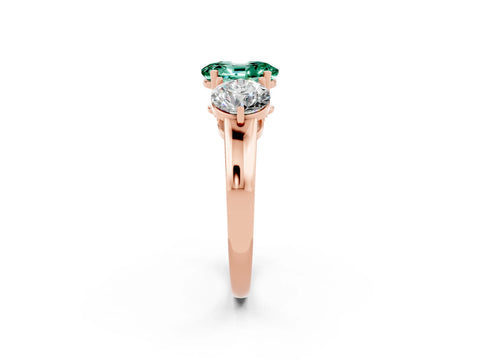 Rose gold Oval Cut Green Sapphire Three-Stone Ring with Prong Setting and Classic Band_2