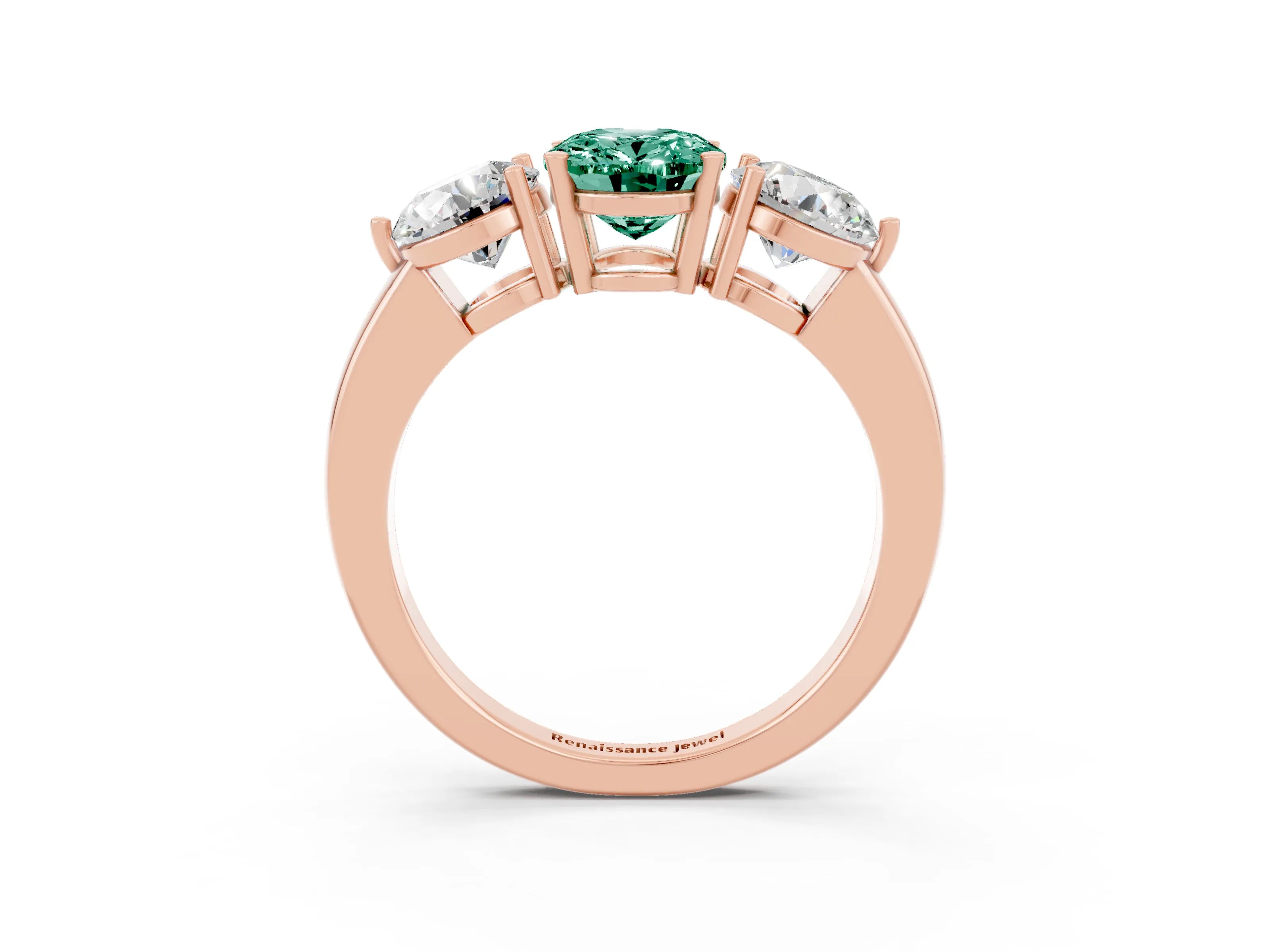 Rose gold Oval Cut Green Sapphire Three-Stone Ring with Prong Setting and Classic Band_3