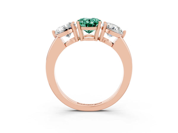 Rose gold Oval Cut Green Sapphire Three-Stone Ring with Prong Setting and Classic Band