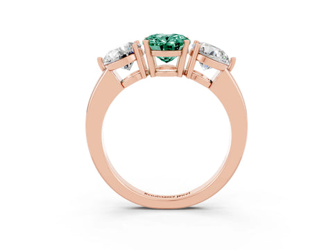 Rose gold Oval Cut Green Sapphire Three-Stone Ring with Prong Setting and Classic Band_3