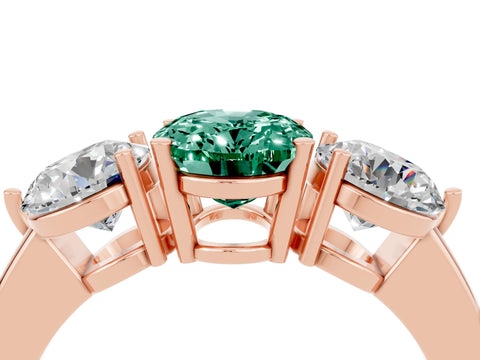 Rose gold Oval Cut Green Sapphire Three-Stone Ring with Prong Setting and Classic Band_4
