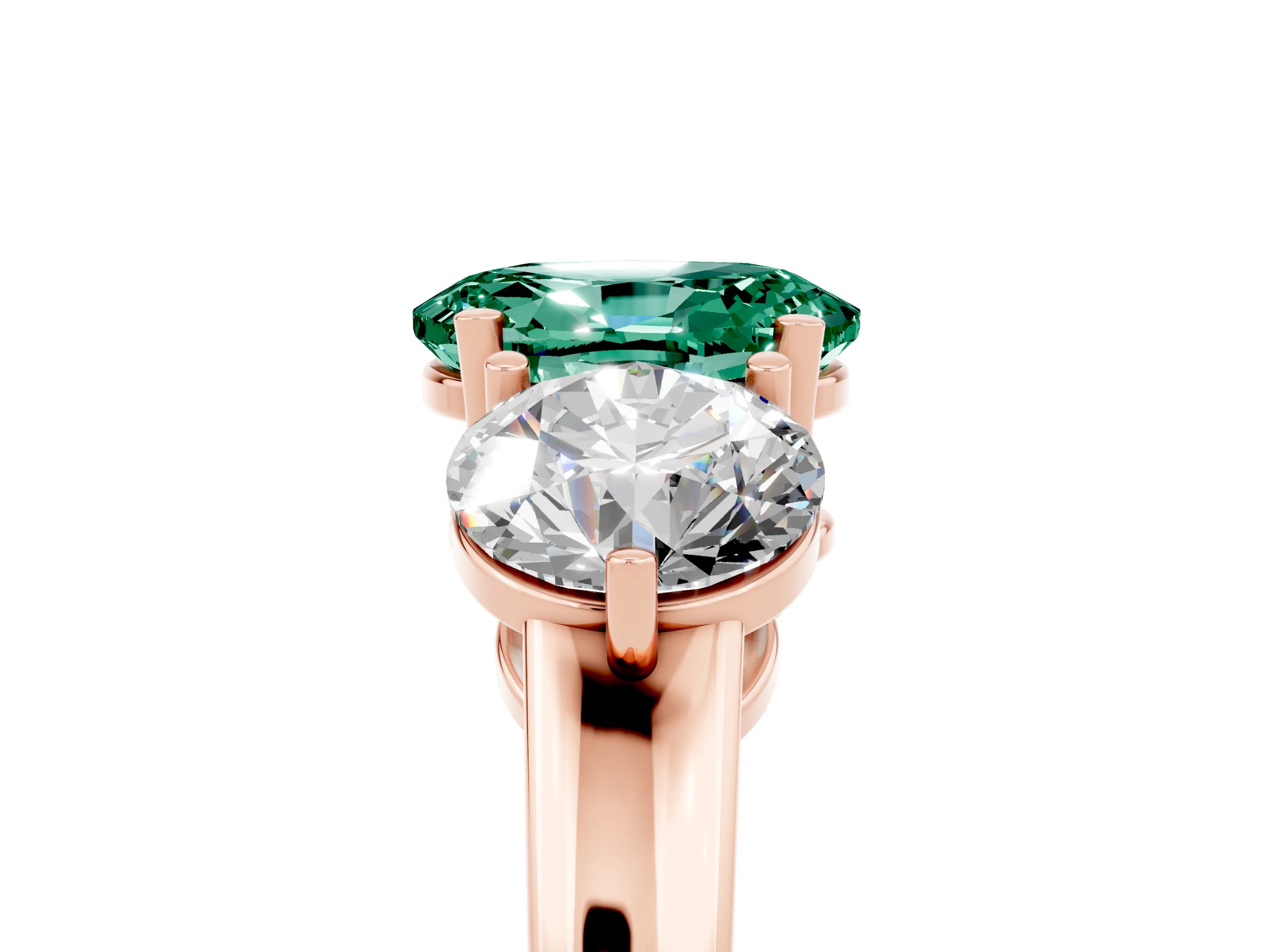 Rose gold Oval Cut Green Sapphire Three-Stone Ring with Prong Setting and Classic Band_5