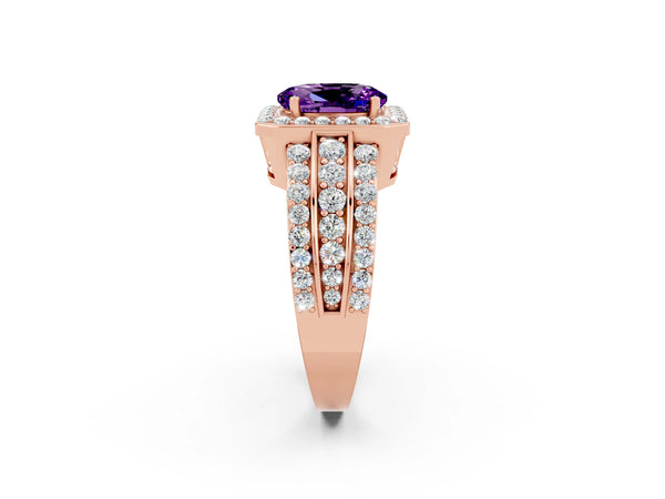 Rose gold Oval Cut Halo Amethyst Ring with Round  Split Shank and Prong Setting