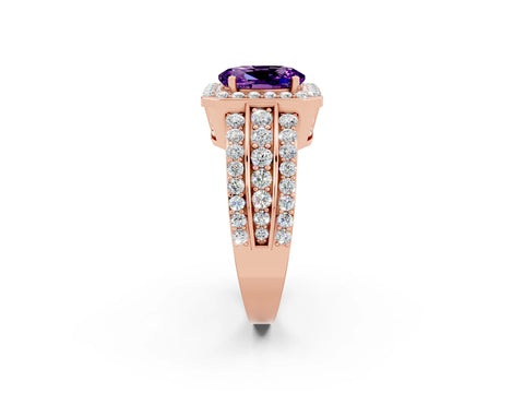 Rose gold Oval Cut Halo Amethyst Ring with Split Shank and Four-Prong Setting_2