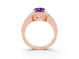 Rose gold Oval Cut Halo Amethyst Ring with Split Shank and Four-Prong Setting_3