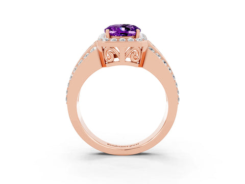 Rose gold Oval Cut Halo Amethyst Ring with Split Shank and Four-Prong Setting_3