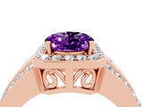 Rose gold Oval Cut Halo Amethyst Ring with Split Shank and Four-Prong Setting_4